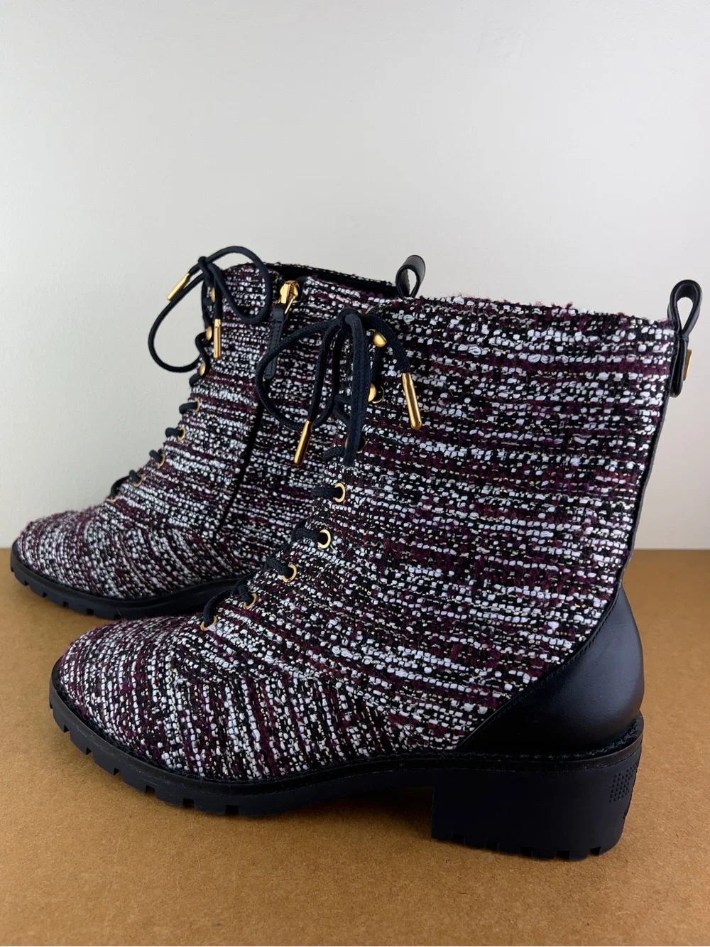 NEW TORY BURCH TWEED COMBAT BOOTS